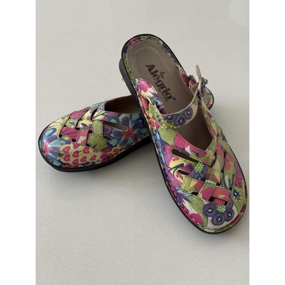 Alegria Freesia Mary Jane Mule Clogs Leather Multicolor Floral US 9 EU 39